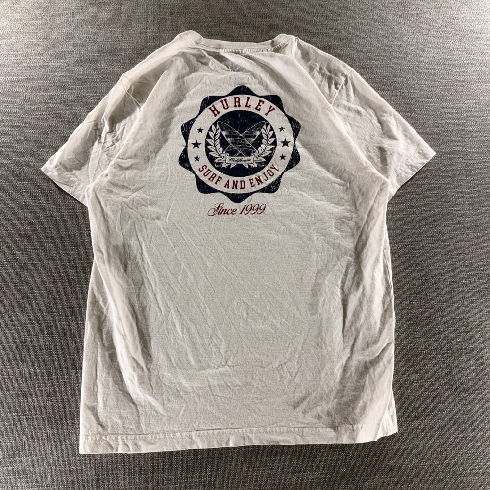 Hurley Graphic T-Shirt Mens Large Off-White Excellent Surf And Enjoy Since 1999